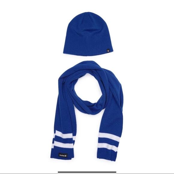 HURLEY New Yorker Beanie & Scarf 2-piece Set Blue - Picture 1 of 4